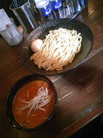 「辛味つけそば（大盛）７５０円+味玉(ｸｰﾎﾟﾝ)」@麺処くるりの写真