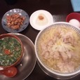 肉釜揚げつけ麺（大盛）+きざみチャーシュー+温泉玉子