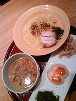 「特製つけ麺+三種盛500円(グルーポン)通常1050円」@麺処 花りんの写真