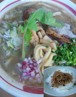 「豚と煮干しのらーめん（12月の1杯・太麺変更＝我が儘注文）他」@MENYA 食い味の道有楽の写真