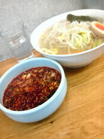 「野菜つけそば(辛いｽｰﾌﾟ)\700」@つけそば丸永 本店の写真