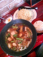「五目つけ麺680円＋ミニ炒飯＆杏仁豆腐(ﾗﾝﾁｻｰﾋﾞｽ)」@長秀龍の写真