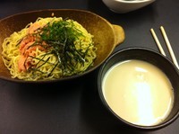 「明太クリームつけ麺 830 + ライス 130」@ラーメン大至の写真