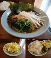 「『焦がしネギラーメン中盛+キャベチャー+並ライス』」@横浜ラーメン 武蔵家 国領店の写真