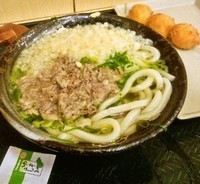 「塩ダレ豚ネギうどん+ウズラフライ(399円＋105円)」@はなまるうどん 高田馬場店の写真