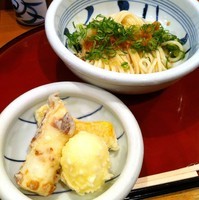 「生じょうゆ（￥600）＋半熟玉子とちくわの天ぷら（￥300）」@梅田はがくれ 本店の写真