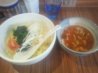 「【5月の限定】トマトつけ麺（中盛270g・あっさり）800円」@中華そば 伝堂の写真