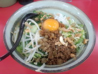 「四川まぜそば+ライス（小）+スープ」@つけめん・まぜそば 大当りの写真