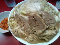 「豚Ｗラーメン アブラ ニンニク少し 辛揚げ」@千里眼の写真