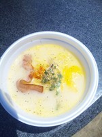 「燻りベーコンのパスタ風　500円　（らーめん　るるも）」@ラーメンフェスタin小布施の写真