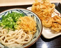 「ぶっかけ(並)+かしら天+野菜かきあげ」@丸亀製麺 イオンタウン守谷店の写真