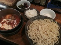 「完熟トマトつけ麺 850円+味玉100+サービス小ライス」@つけ麺・ラーメン フジヤマ55 梅田東通り店の写真