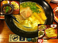 「鶏白湯拉麺(麺半分で海老雲呑1個)」@広州市場 五反田店の写真