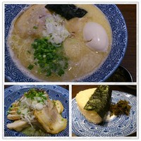 「濃厚 塩そば＋ビール＋つまみ焼豚・蒸鶏盛＋おにぎり」@麺屋 樹真の写真
