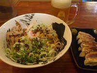 「油そば　ビール　餃子」@油そば商店 油坊主 渋谷店の写真