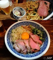 「油そば・大盛￥800+肉増し￥200+ヱビス￥500」@燦燦斗の写真