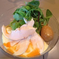 「とうもろこしのブランマンジェと海老のサラダ麺＋玉子」@つけ麺 五ノ神製作所の写真