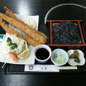 ジャンボエビフライ定食（ご飯の代わりに竹炭うどん）