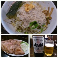 「カラダに悪い油そば￥750＋ツマミ￥500＋ビール￥600」@鶏そば専門店 前略。まるきゅうの写真