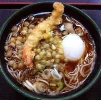 「元気玉そば（￥430）＋海老天（クーポン）」@ゆで太郎 南青山一丁目店の写真