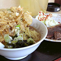 「天プララーメン350円＋ステーキ定食のステーキだけ400円」@食事処 禅の写真