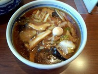 「きのこたっぷり広東麺＋水餃子＋海老蒸し餃子（サービス）」@知味笑龍 深澤ラーメンの写真