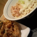 ぶっかけうどん（冷）２８０円+春菊入り野菜かき揚げ１５０円