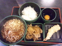 「朝定食・牛皿ｾｯﾄ・ｴﾋﾞ天(ｸｰﾎﾟﾝ)　450円」@ゆで太郎 習志野大久保店の写真