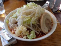 「ラーメン中 + 辛味(中辛) + ねぎ増し」@ドン-キタモトの写真