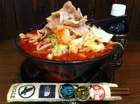 「男の根性黒醤油(ニンニクなし)+全大盛+5辛」@男のラーメン 麺屋わっしょいの写真