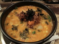 「カレー担々麺（800円）＋半ライス（0円）＋杏仁豆腐（0円）」@麺・飯場 たんやの写真