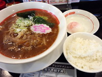 「八重風すき焼きらーめんセット（温玉・ミニライス）651円」@幸楽苑 草加店の写真