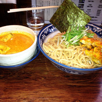 「（期間限定）インドカレーつけ麺 （大盛）¥850＋ライス¥100」@中華そば 旋の写真