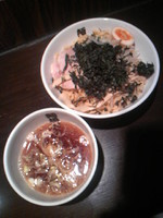 「特製つけ麺（あっさり・中盛）+岩海苔５００円(ｸﾞﾙｰﾎﾟﾝ」@麺場 花火の写真