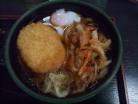 「朝そば･温玉(２９０円)＋ｺﾛｯｹ(ｸｰﾎﾟﾝ)」@ゆで太郎 習志野大久保店の写真