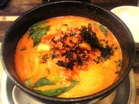 「カレー坦々麺＋半ライス(無料)＋杏仁豆腐(無料)」@麺・飯場 たんやの写真