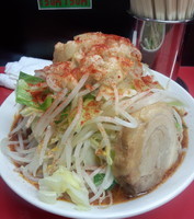 「辛ラーメン（エビ辛）野菜　アブラ」@びんびん豚の写真