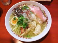 「期間限定麺 100%地鶏スープの平打ちそば+小ライス」@麺屋 こうじの写真