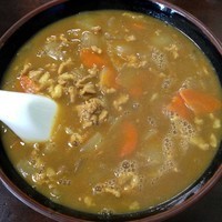 「カレーラーメン（半玉）600円　半ライス150円」@ごはん処 食堂ミサ あらい道の駅店の写真