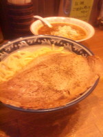 「ピリ辛納豆つけ麺(特盛)＋テキサス」@ラーメンアキラの写真