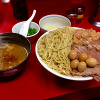 「大豚つけ麺＋ウズラ＋コネギ＋生卵」@ラーメン二郎 西台駅前店の写真