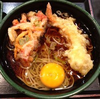 「朝そば（玉子）（￥290）＋海老天（クーポン）」@ゆで太郎 川崎小川町店の写真