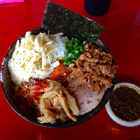 「かれまぜそば（大盛）＋キーマ＋肉増し＋Ｗチーズ」@二代目狼煙 本店 葉隠製麺の写真