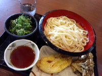 「ざる（大）380円＋れんこん天90円＋まいたけ天100円」@丸亀製麺 足立店の写真