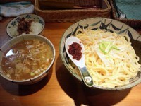 「得製辛味つけ麺（大）＋ご飯（サービス）」@らーめん・つけ麺 我家の写真