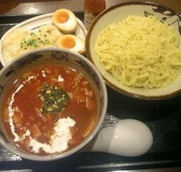 「トマトつけめん(夏限定)＋エビワンタン＋半熟味付玉子」@麺・粥 けんけんの写真