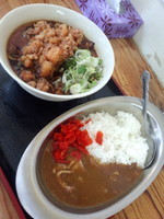 「ミニカレー290円＋かけそば200円＋ゲソ天90円」@一由そば 日暮里店の写真