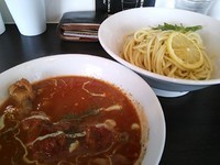 「【9月の限定】熟成トマトつけ麺（中盛270g）850円」@味噌麺 伝堂の写真