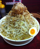 「ふじ麺+大盛×2枚（麺800g・ヤサイマシ・ニンニクマシ）」@明神角ふじの写真