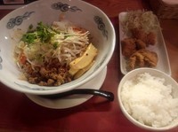 「汁なし坦々麺（冷盛り）+からあげセット」@鶏担々麺専門店 ドラゴンジャッキーの写真